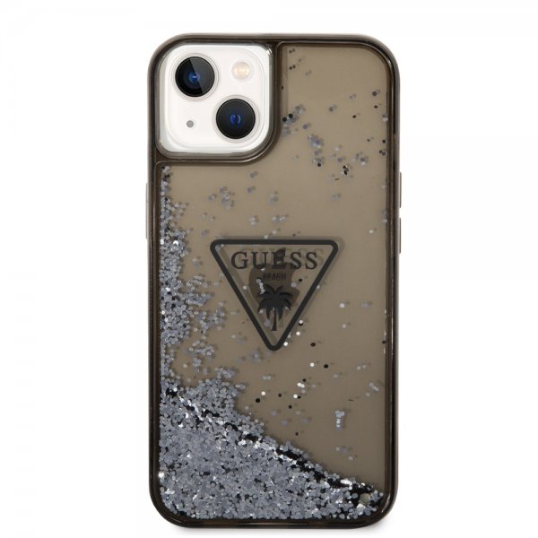 Guess iPhone 14 -suojakuori Liquid Glitter Translucent, musta