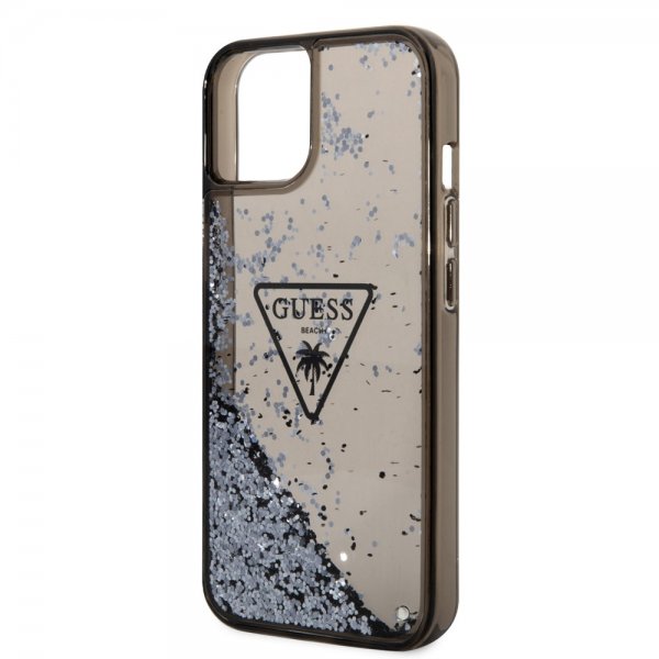 Guess iPhone 14 -suojakuori Liquid Glitter Translucent, musta