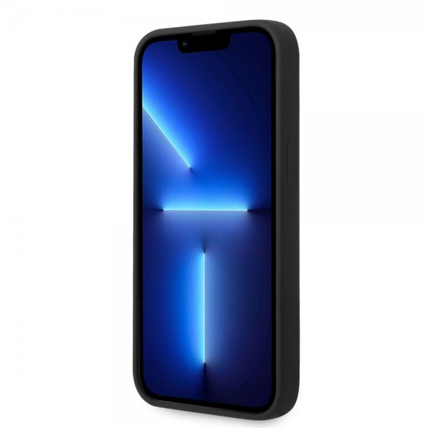 Guess iPhone 14 -suojakuori Liquid Silicone Metal Logo, musta