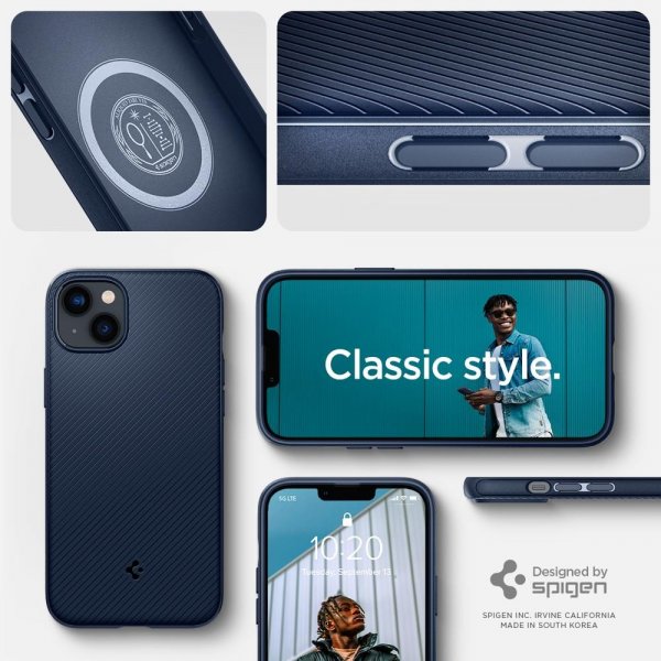 Spigen iPhone 14 -suojakuori Mag Armor MagFit Navy Blue