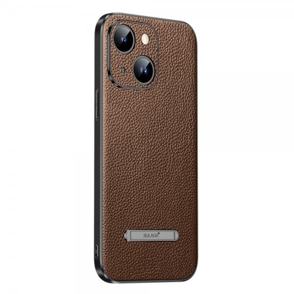 Sulada iPhone 14 -kuori jalustalla, ruskea