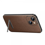 Sulada iPhone 14 -kuori jalustalla, ruskea
