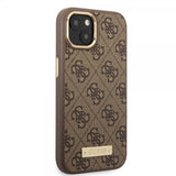 Guess iPhone 14 -suojakuori Metal Plate Logo MagSafe ruskea