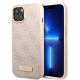 Guess iPhone 14 -suojakuori, metallilevy, logo, MagSafe, pinkki