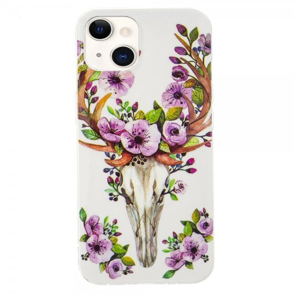iPhone 14 Kuori Kukka- ja Peurakuviolla