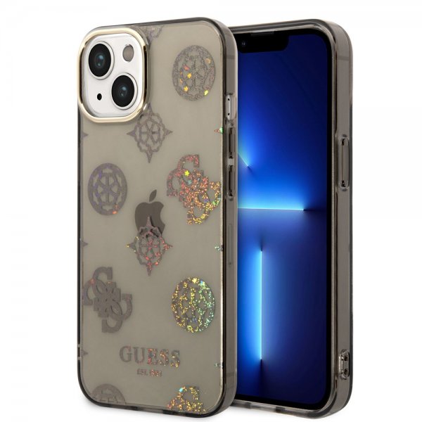 Guess iPhone 14 -suojakuori Peony Glitter Musta