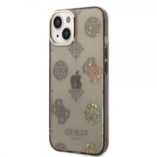 Guess iPhone 14 -suojakuori Peony Glitter Musta