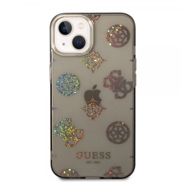 Guess iPhone 14 -suojakuori Peony Glitter Musta