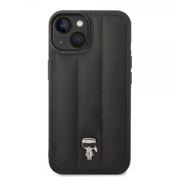 Karl Lagerfeld iPhone 14 Suojakuori Tikattu Nylon Puffy Case Ikonik Pin Musta
