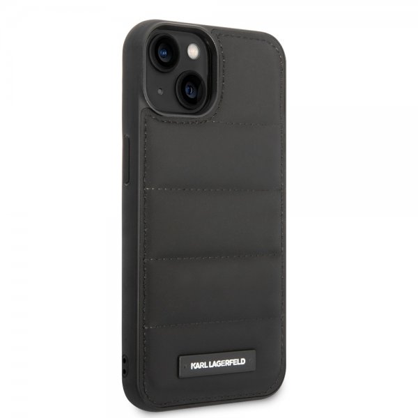 Karl Lagerfeld iPhone 14 -kuori Quilted Nylon Puffy Case Logo Plate Musta