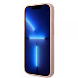 Guess iPhone 14 -suojakuori Saffiano Metal Logo Stripes, pinkki