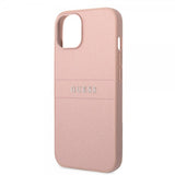 Guess iPhone 14 -suojakuori Saffiano Metal Logo Stripes, pinkki