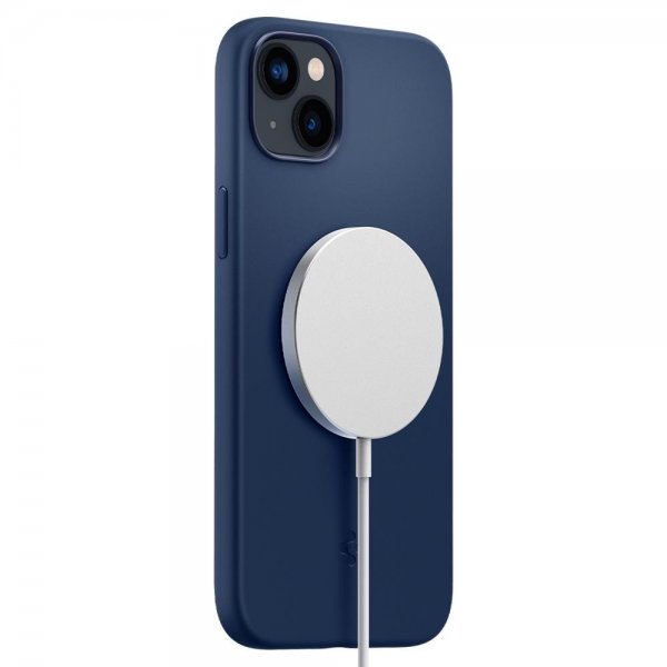 Spigen iPhone 14 -suojakuori Silicone Fit MagFit Navy Blue