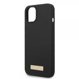 Guess iPhone 14 -suojakuori, silikonia, metallilevy, MagSafe, musta