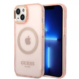 Guess iPhone 14 -läpinäkyvä MagSafe-kuori, pinkki