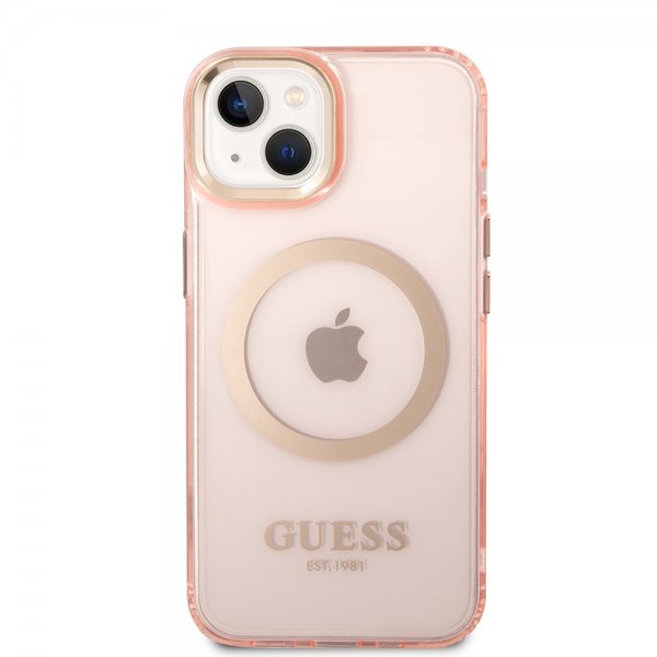 Guess iPhone 14 -läpinäkyvä MagSafe-kuori, pinkki