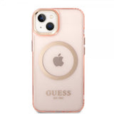 Guess iPhone 14 -läpinäkyvä MagSafe-kuori, pinkki