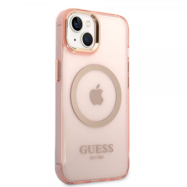 Guess iPhone 14 -läpinäkyvä MagSafe-kuori, pinkki
