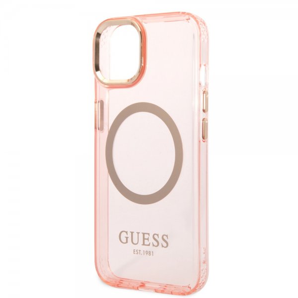 Guess iPhone 14 -läpinäkyvä MagSafe-kuori, pinkki