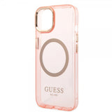 Guess iPhone 14 -läpinäkyvä MagSafe-kuori, pinkki