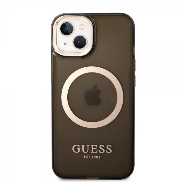Guess iPhone 14 -läpinäkyvä MagSafe-suojakuori, musta