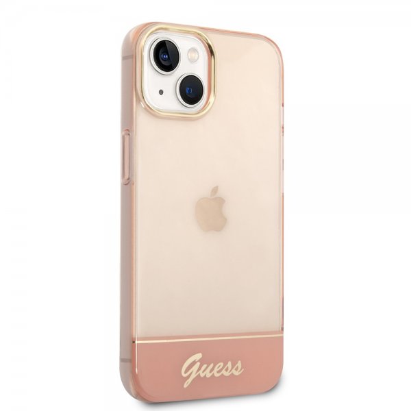 Guess iPhone 14 -läpinäkyvä kuori, vaaleanpunainen