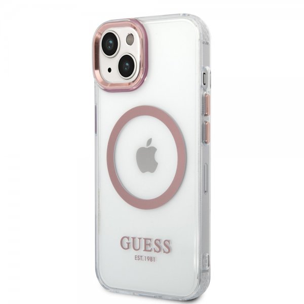 Guess iPhone 14 Kuori Läpinäkyvä MagSafe Vaaleanpunainen Läpinäkyvä