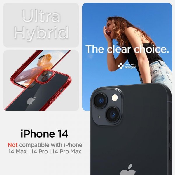 Spigen iPhone 14 Ultra Hybrid -suojakuori, punainen läpinäkyvä