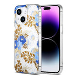iPhone 14 Plus/iPhone 15 Plus Kuori Kukkakuvio MagSafe Sininen Kulta