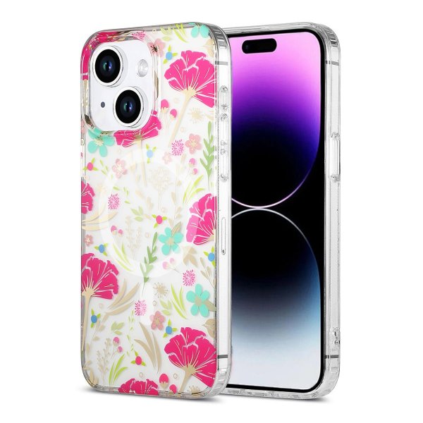 iPhone 14 Plus/iPhone 15 Plus Kuori Kukkakuvio MagSafe Punainen Vihreä