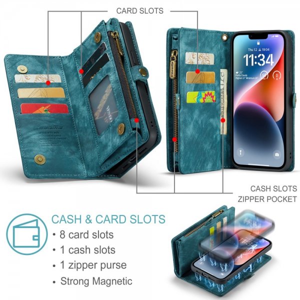 CaseMe iPhone 15 -kotelo 008 Series, irrotettava kuori, petrolinsininen
