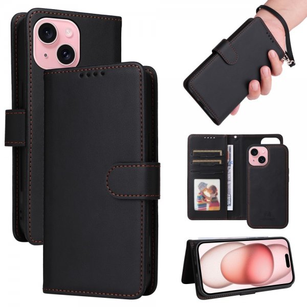 Betopnice iPhone 15 -kuori irrotettavalla kannella 005 Musta