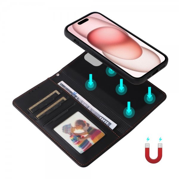 Betopnice iPhone 15 -kuori irrotettavalla kannella 005 Musta
