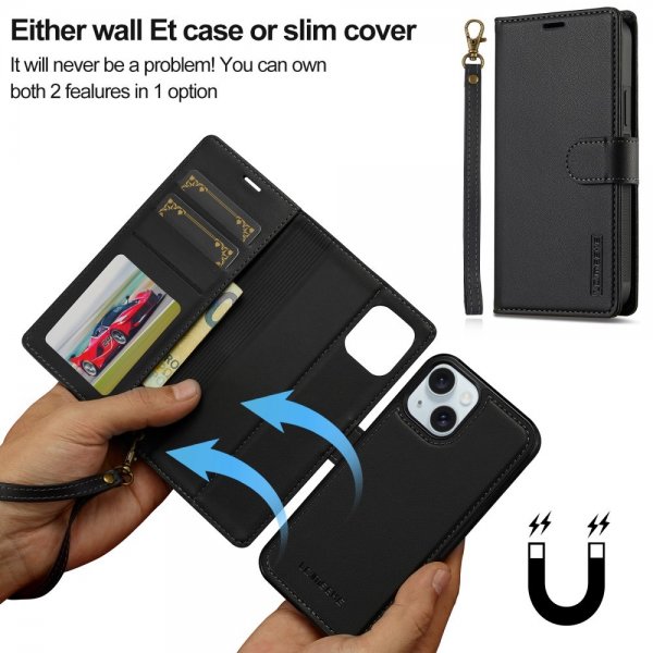 Lc.Imeeke iPhone 15 -kotelo irrotettavalla kuorella L2 Series MagSafe Musta