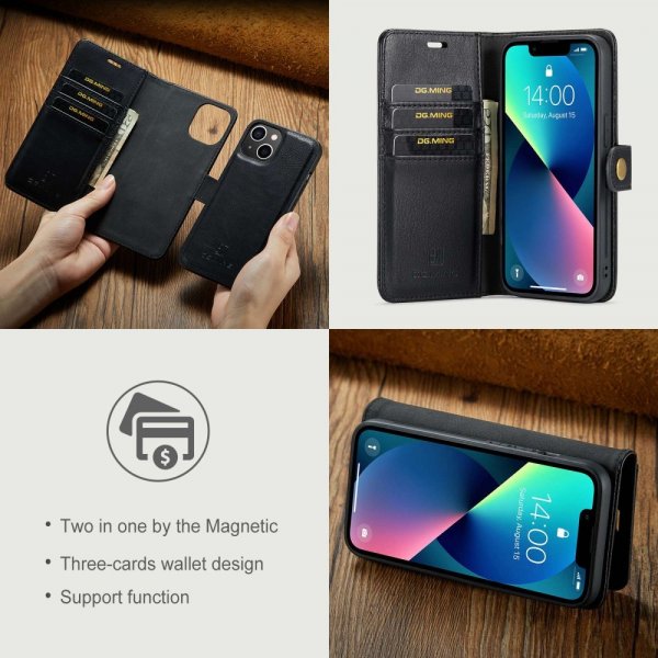 Dg.Ming iPhone 15 Kotelo irrotettavalla kuorella, musta