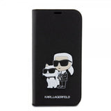 Karl Lagerfeld iPhone 15 -kotelo NFT Karl & Choupette Patch Saffiano Musta