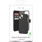Puro iPhone 15 -kotelo Wallet Detachable 2in1 Musta
