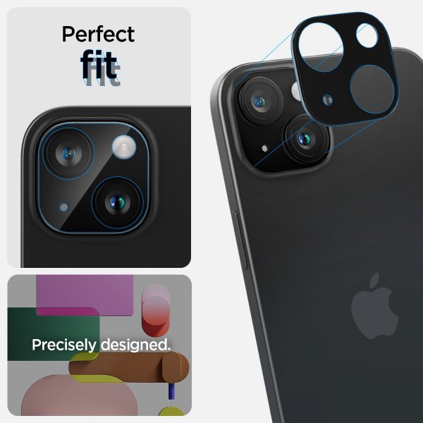 Spigen iPhone 14/15/14 Plus/15 Plus Kameran suojalasi.tR Optik Musta 2 kpl