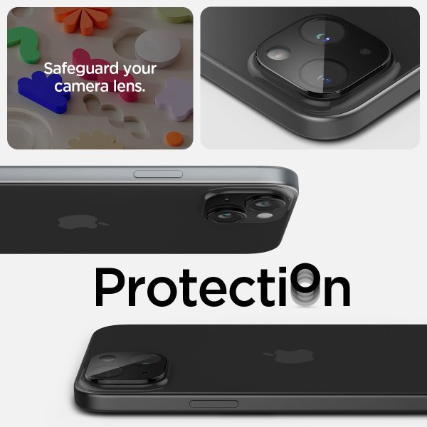 Spigen iPhone 14/15/14 Plus/15 Plus Kameran suojalasi.tR Optik Musta 2 kpl
