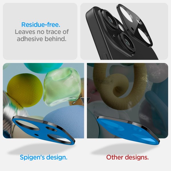 Spigen iPhone 14/15/14 Plus/15 Plus Kameran suojalasi.tR Optik Musta 2 kpl