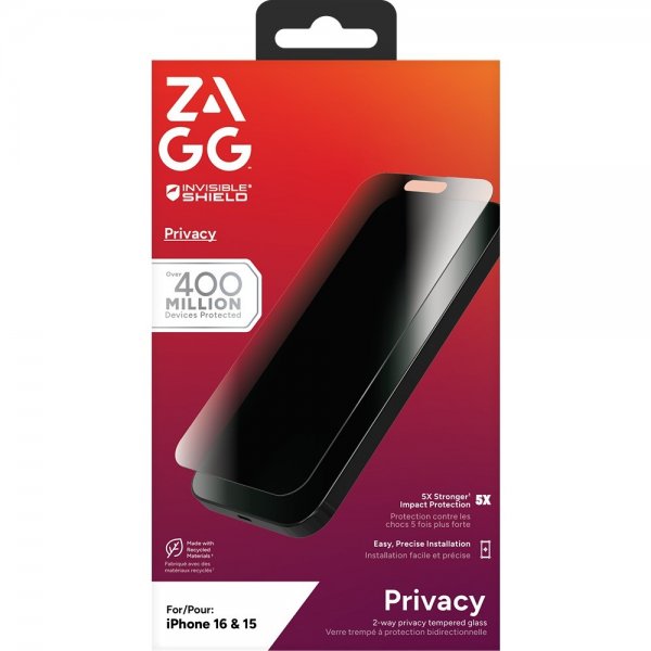 ZAGG InvisibleShield iPhone 15/iPhone 16 Glass Elite Privacy -näytönsuoja