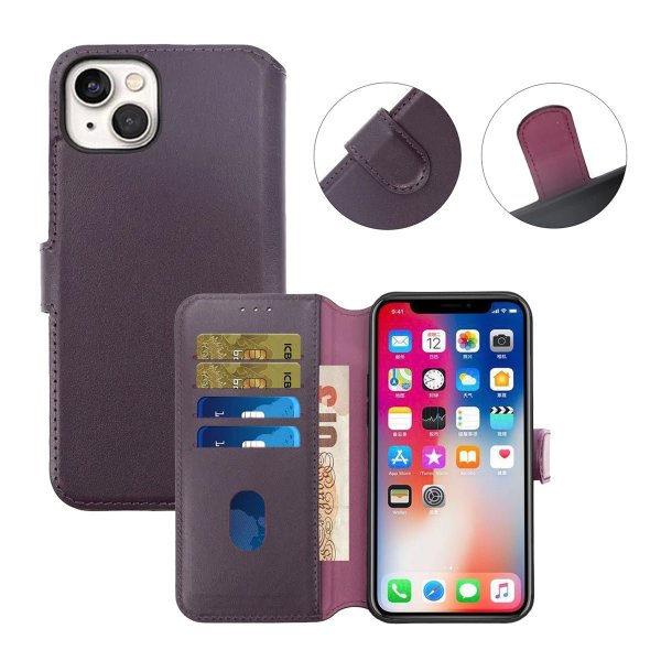 Rvelon iPhone 15 -kotelo, aitoa nahkaa, violetti
