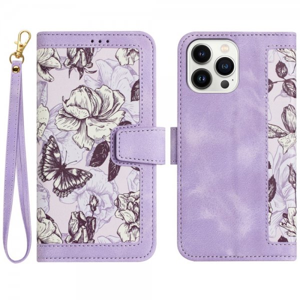 iPhone 15 Plus Suojakuori Kukkakuvio Violetti