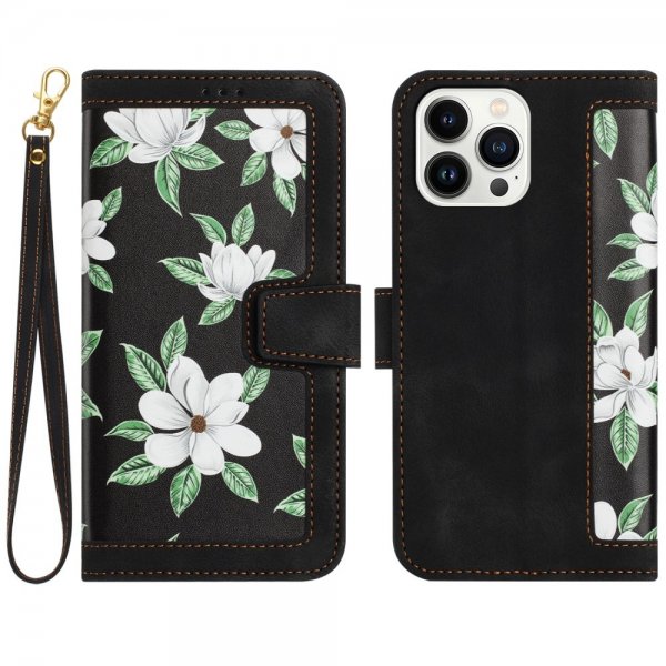 iPhone 15 Plus Suojakuori Kukkakuvio Musta