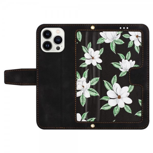 iPhone 15 Plus Suojakuori Kukkakuvio Musta