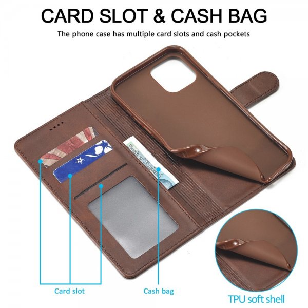 Lc.Imeeke iPhone 15 Plus -kotelo korttipaikalla ja jalustatoiminnolla, tummanruskea