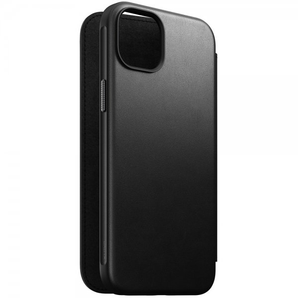 Nomad iPhone 15 Plus Modern Leather Folio -suojakotelo, musta