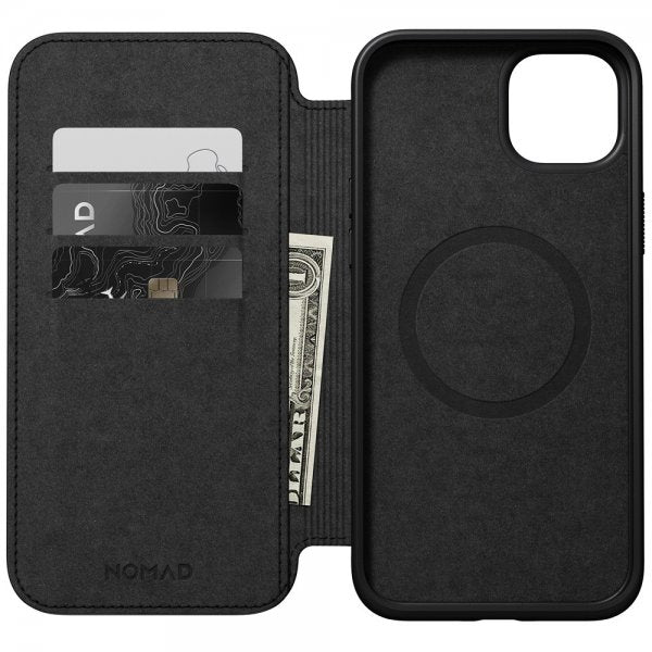 Nomad iPhone 15 Plus Modern Leather Folio -suojakotelo, musta