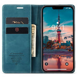 CaseMe iPhone 15 Plus Retro Flip Bensiininsininen Kotelo