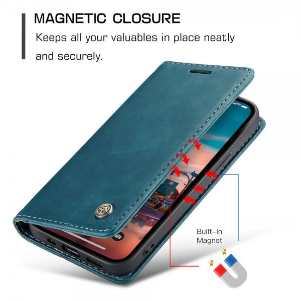 CaseMe iPhone 15 Plus Retro Flip Bensiininsininen Kotelo